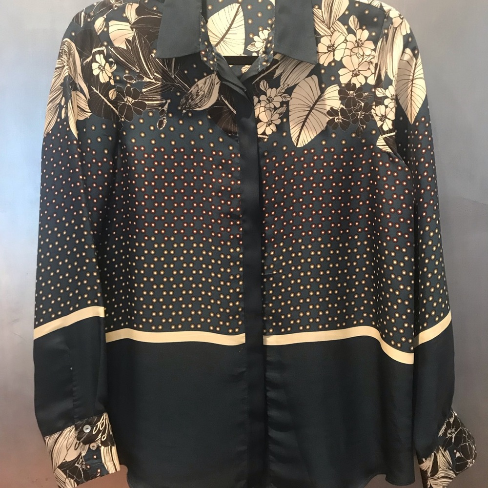 Zara Floral Print Button Down Blouse